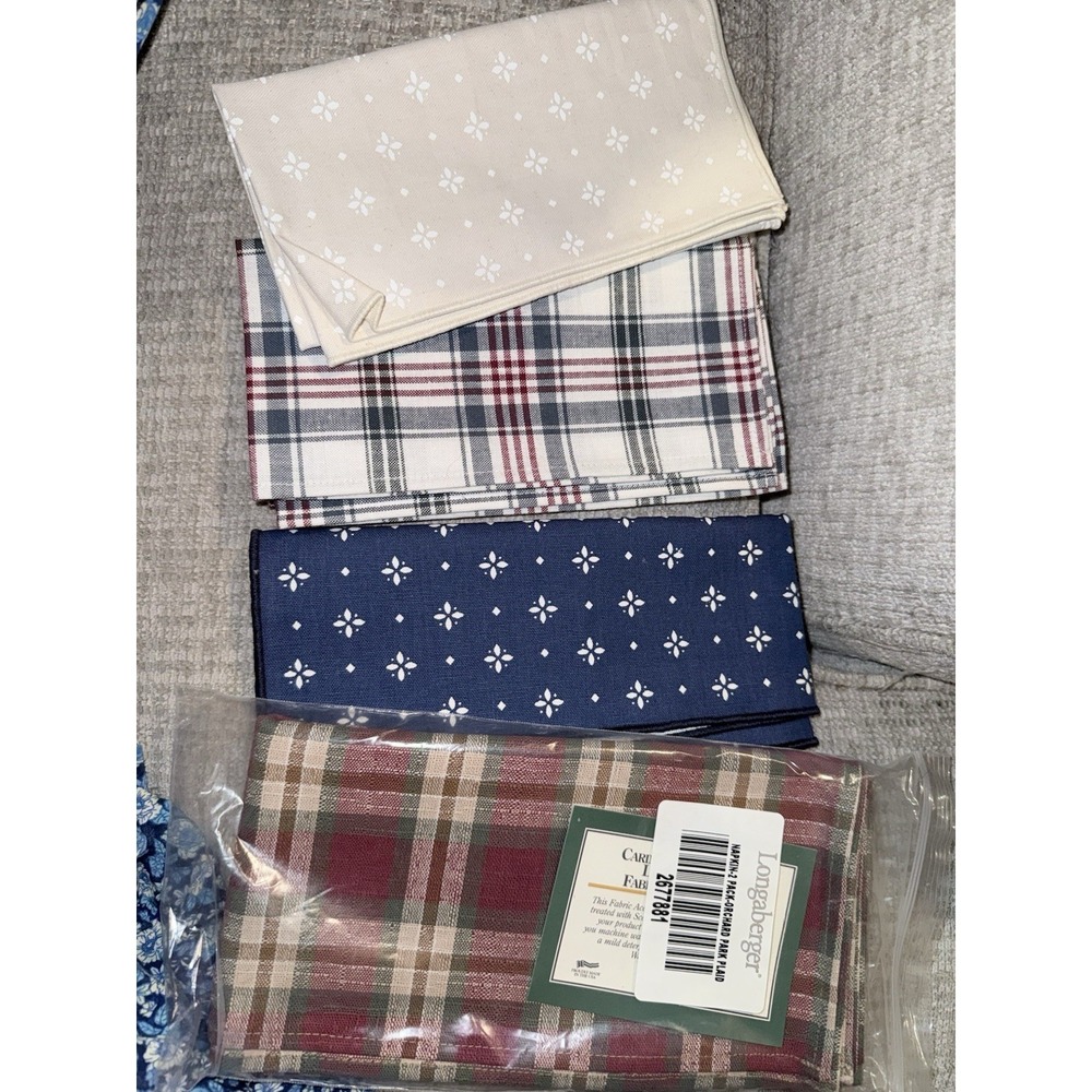 Longaberger 5 Napkins, Market Day Plaid, Green Heritage, Orchard Park Plaid